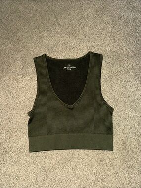 aerie Ribbed V-Neck Cropped Tank - Olive